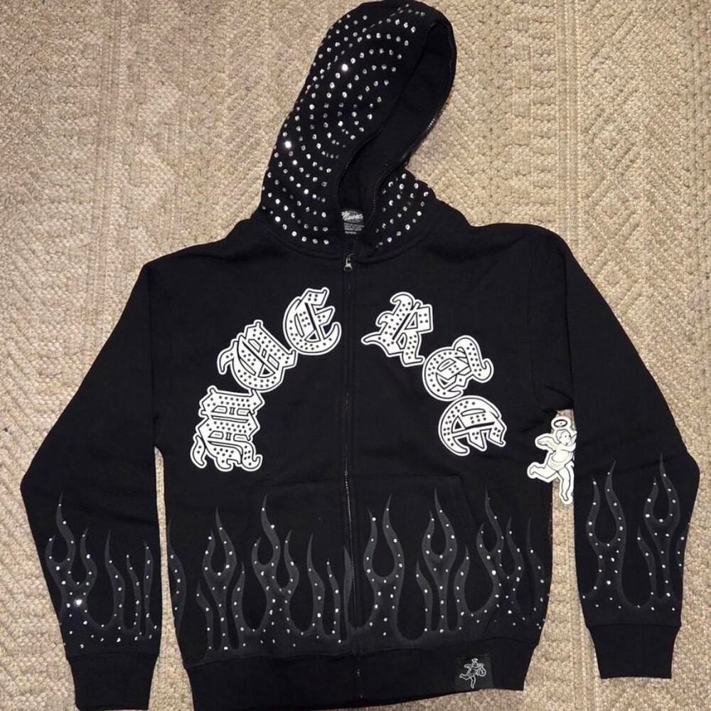 Hasta Muerte Black Zip Hoodie & Flared Sweatpants Set Size Medium NWOT
